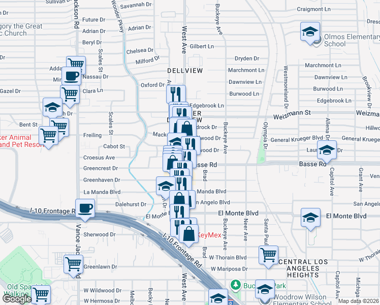 map of restaurants, bars, coffee shops, grocery stores, and more near 3209 West Avenue in San Antonio