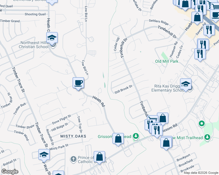 map of restaurants, bars, coffee shops, grocery stores, and more near 6039 Stillwater Street in San Antonio