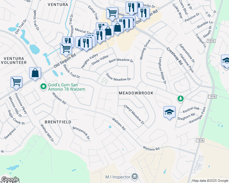 map of restaurants, bars, coffee shops, grocery stores, and more near 7927 Chestnut Barr Drive in Converse