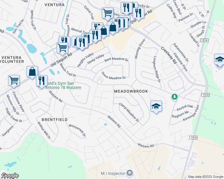 map of restaurants, bars, coffee shops, grocery stores, and more near 7935 Chestnut Barr Drive in Converse