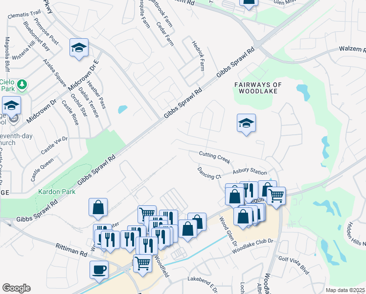 map of restaurants, bars, coffee shops, grocery stores, and more near 6807 Cutting Creek in San Antonio