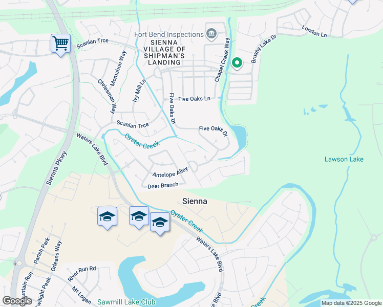 map of restaurants, bars, coffee shops, grocery stores, and more near 10310 Rudolph Court in Missouri City