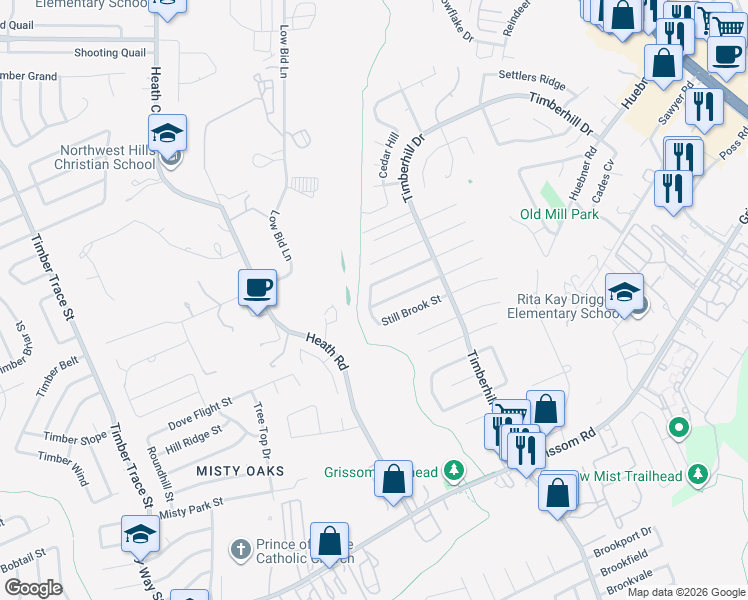 map of restaurants, bars, coffee shops, grocery stores, and more near 6039 Stillwater Street in San Antonio