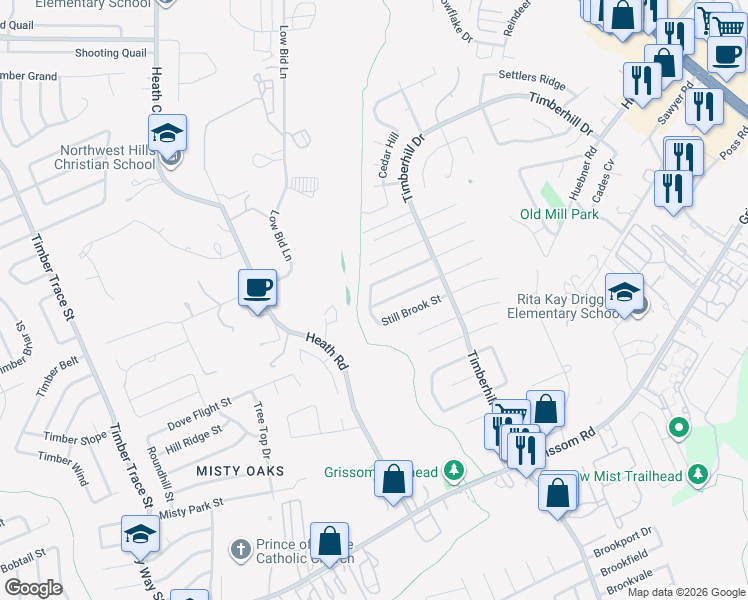 map of restaurants, bars, coffee shops, grocery stores, and more near 6039 Stillwater Street in San Antonio