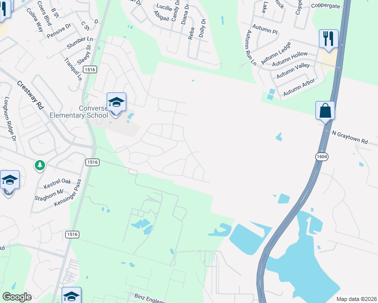 map of restaurants, bars, coffee shops, grocery stores, and more near 6534 Farm to Market 1516 in Converse