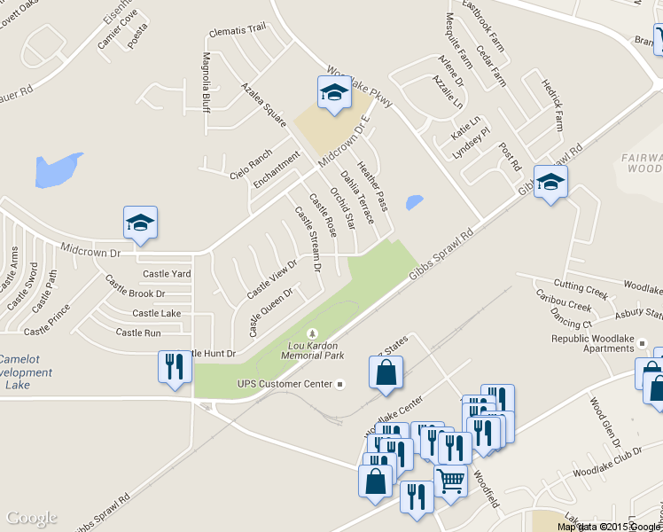 map of restaurants, bars, coffee shops, grocery stores, and more near 4734 Castle Stream Drive in San Antonio