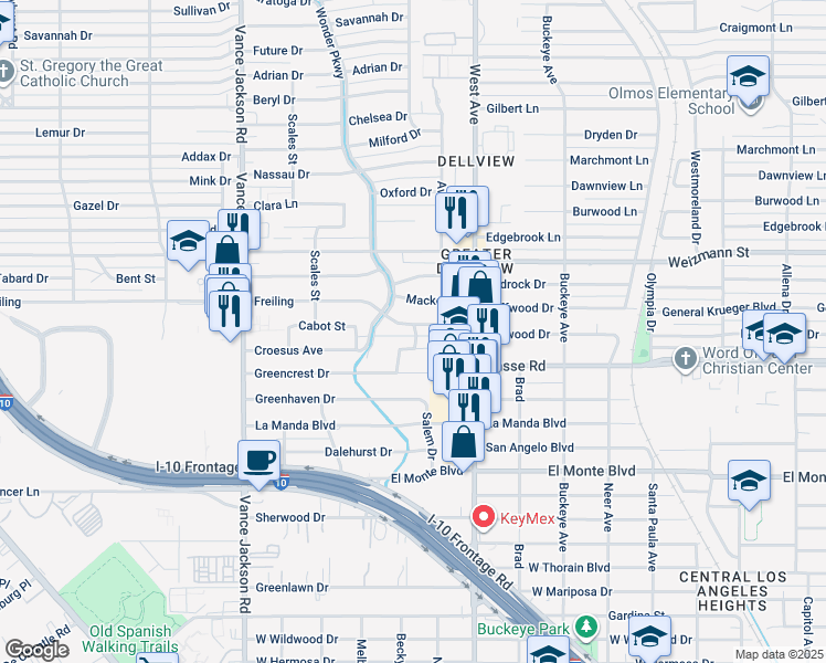 map of restaurants, bars, coffee shops, grocery stores, and more near 146 Freiling in San Antonio