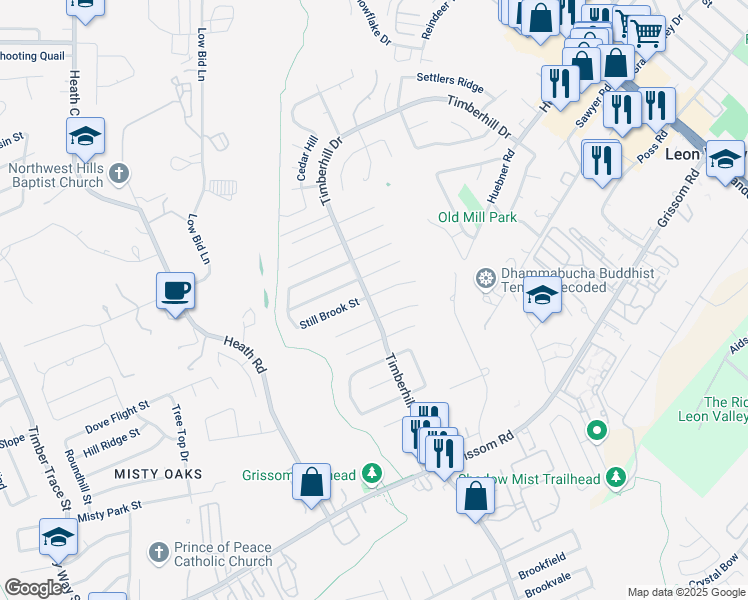 map of restaurants, bars, coffee shops, grocery stores, and more near 7234 Still Brook Street in San Antonio