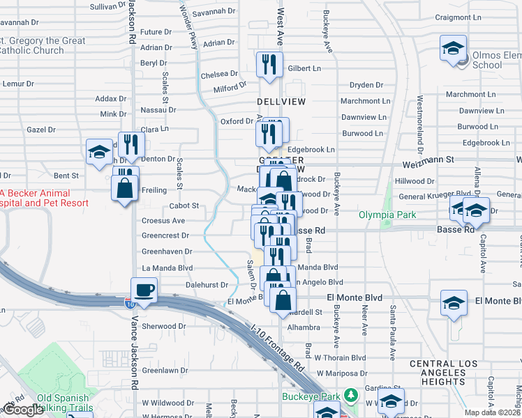 map of restaurants, bars, coffee shops, grocery stores, and more near 107 Freiling in San Antonio