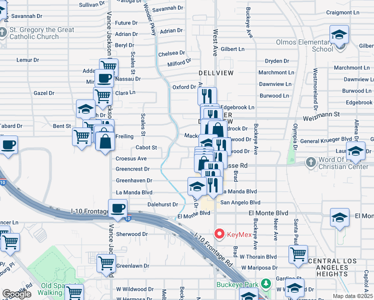 map of restaurants, bars, coffee shops, grocery stores, and more near 146 Freiling in San Antonio