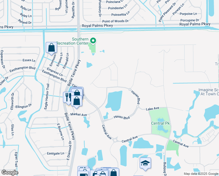 map of restaurants, bars, coffee shops, grocery stores, and more near 27 Market Avenue in Palm Coast