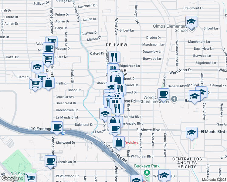 map of restaurants, bars, coffee shops, grocery stores, and more near 3209 West Avenue in San Antonio