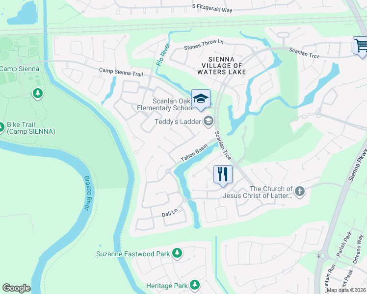 map of restaurants, bars, coffee shops, grocery stores, and more near 2914 Grand Mesa Pass in Missouri City