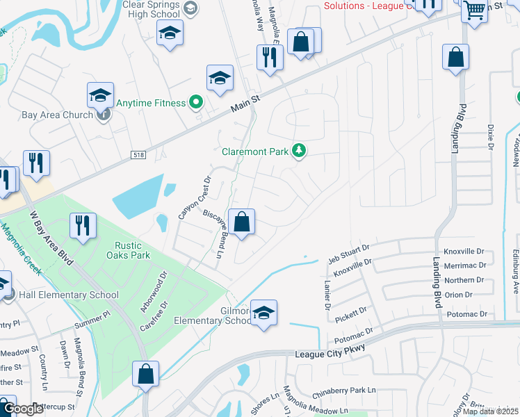 map of restaurants, bars, coffee shops, grocery stores, and more near 4419 Sugarvine Court in League City