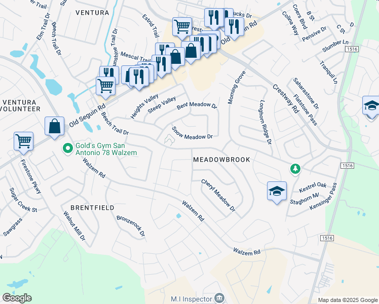 map of restaurants, bars, coffee shops, grocery stores, and more near 6558 Beech Trail Drive in Converse