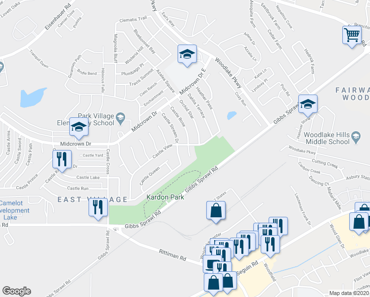 map of restaurants, bars, coffee shops, grocery stores, and more near 4727 Castle Rose in San Antonio