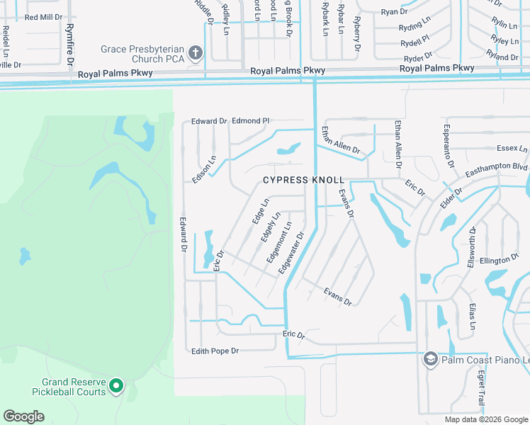 map of restaurants, bars, coffee shops, grocery stores, and more near 14 Edgely Lane in Palm Coast
