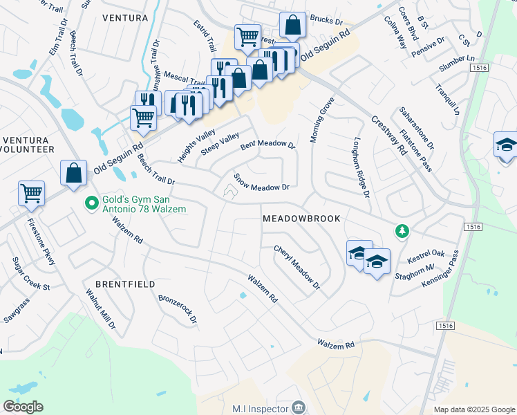 map of restaurants, bars, coffee shops, grocery stores, and more near 6558 Beech Trail Drive in Converse