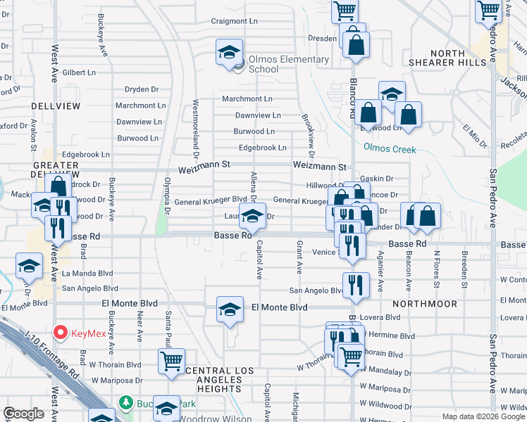map of restaurants, bars, coffee shops, grocery stores, and more near 301 Laurelwood Drive in San Antonio