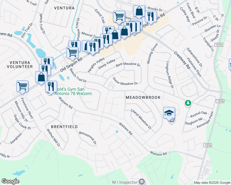 map of restaurants, bars, coffee shops, grocery stores, and more near 6582 Beech Trail Drive in Converse