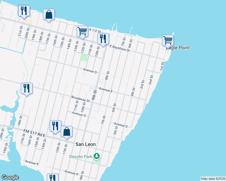 map of restaurants, bars, coffee shops, grocery stores, and more near 455 7th Street in San Leon