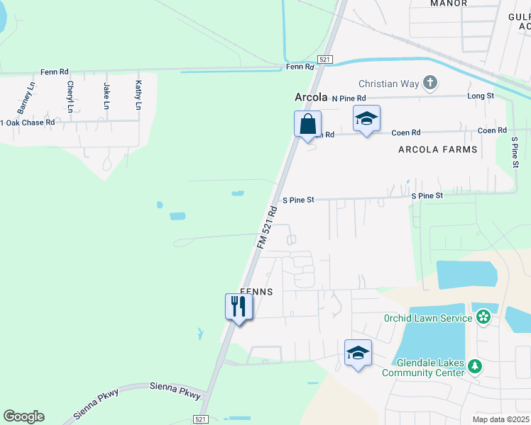 map of restaurants, bars, coffee shops, grocery stores, and more near 6617-6749 FM 521 Road in Arcola