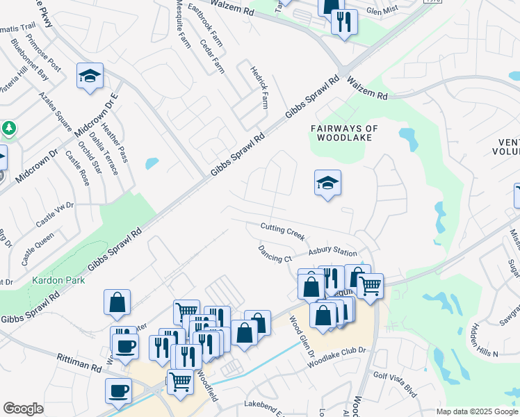 map of restaurants, bars, coffee shops, grocery stores, and more near 6810 Dashmoor Creek in San Antonio
