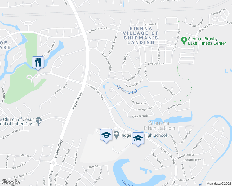 map of restaurants, bars, coffee shops, grocery stores, and more near 3031 Red Stag Pass in Missouri City