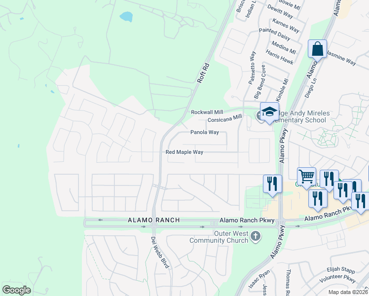 map of restaurants, bars, coffee shops, grocery stores, and more near 12518 Lake Whitney in San Antonio