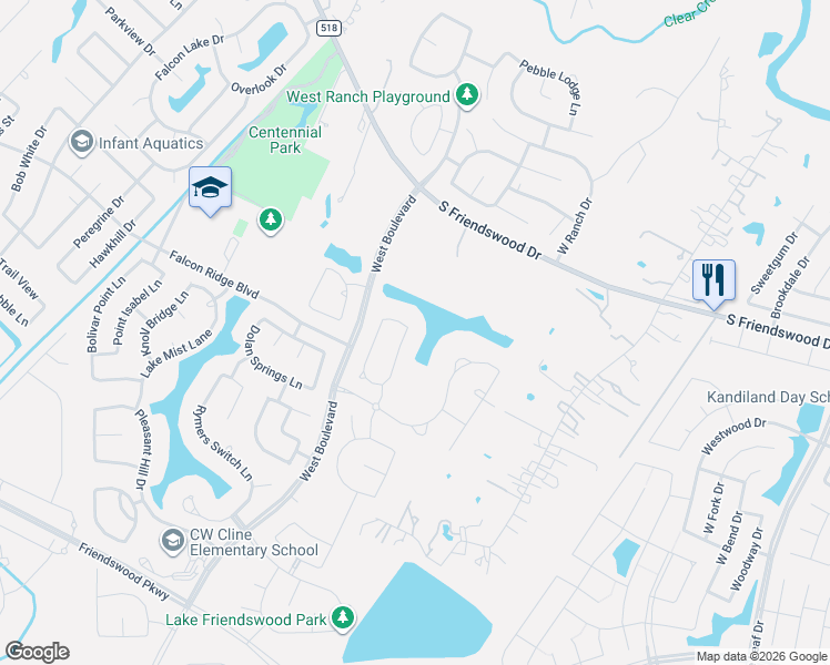 map of restaurants, bars, coffee shops, grocery stores, and more near 801 Galloway Mist Lane in Friendswood
