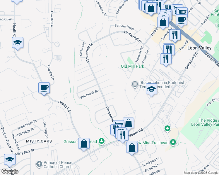 map of restaurants, bars, coffee shops, grocery stores, and more near 7234 Still Brook Street in San Antonio