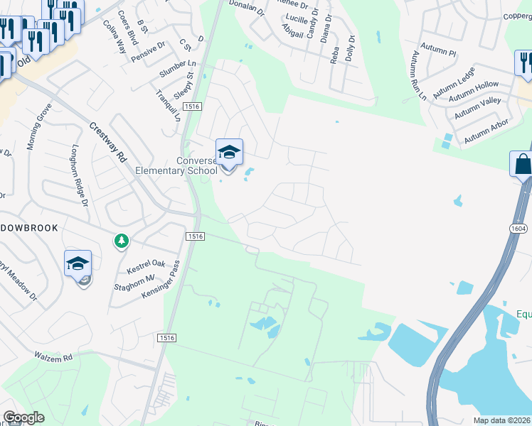 map of restaurants, bars, coffee shops, grocery stores, and more near 6534 Farm to Market 1516 in Converse