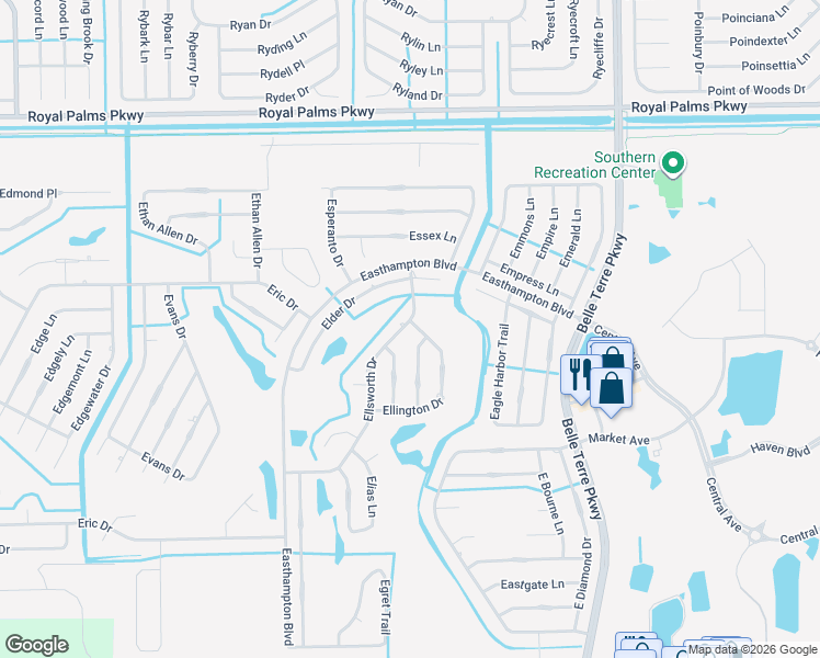map of restaurants, bars, coffee shops, grocery stores, and more near 7 Ellsworth Drive in Palm Coast