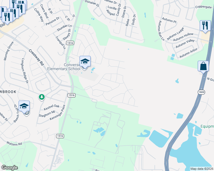 map of restaurants, bars, coffee shops, grocery stores, and more near 6534 Farm to Market 1516 in Converse