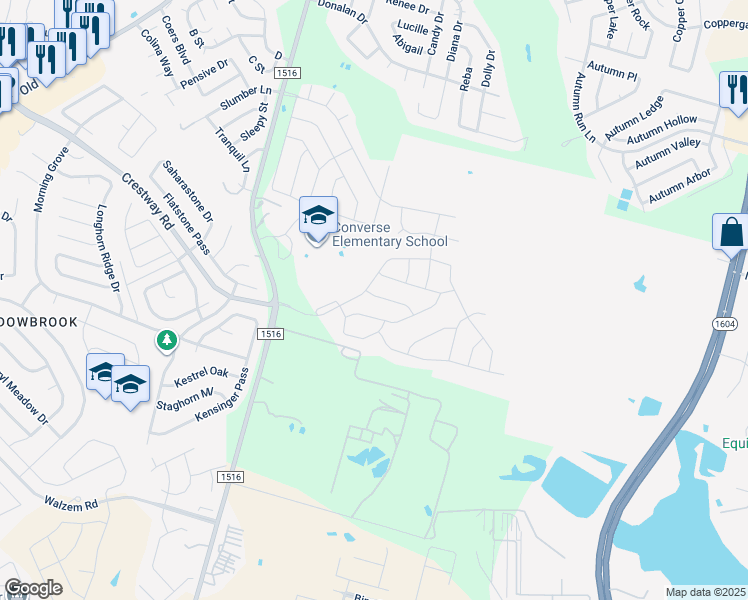 map of restaurants, bars, coffee shops, grocery stores, and more near 6534 Farm to Market 1516 in Converse