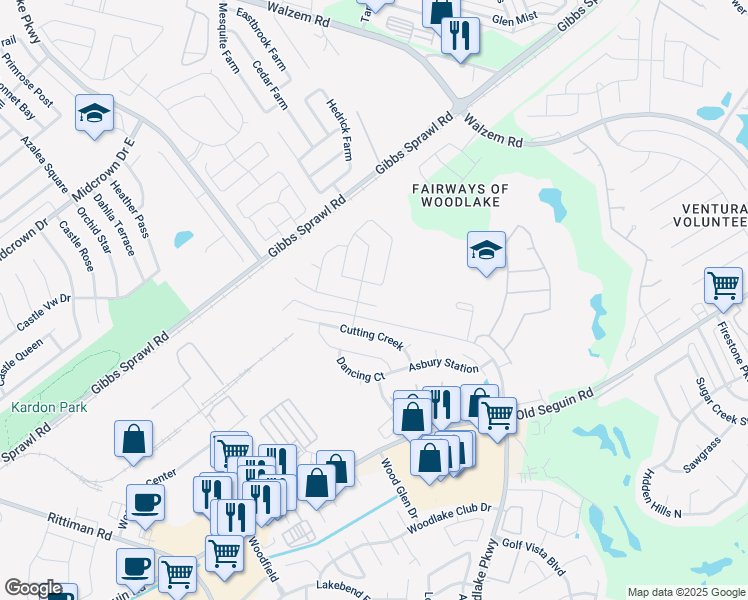 map of restaurants, bars, coffee shops, grocery stores, and more near 6915 Dashmoor Creek in San Antonio
