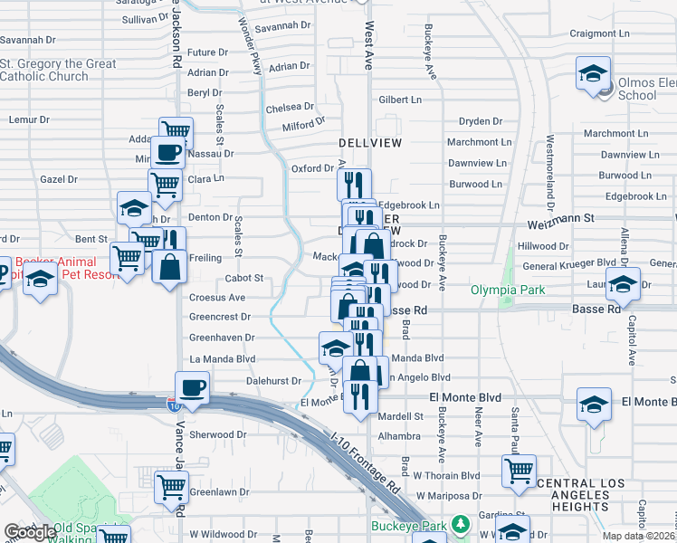 map of restaurants, bars, coffee shops, grocery stores, and more near 107 Freiling in San Antonio