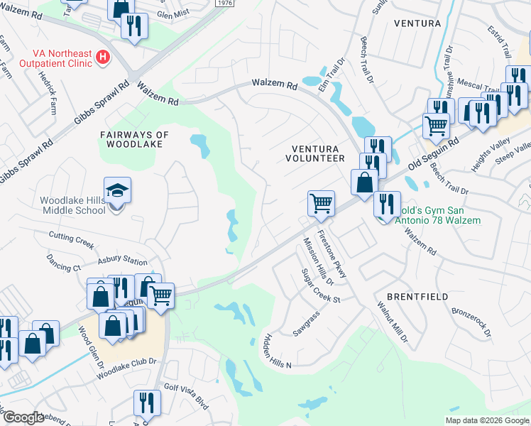 map of restaurants, bars, coffee shops, grocery stores, and more near 6718 Congressional Boulevard in San Antonio