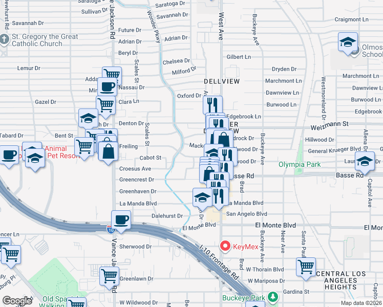 map of restaurants, bars, coffee shops, grocery stores, and more near 146 Freiling in San Antonio