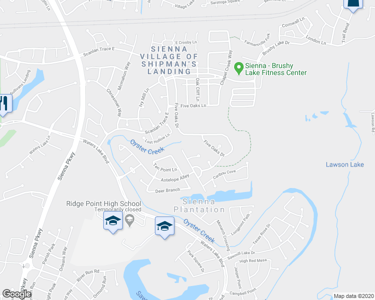 map of restaurants, bars, coffee shops, grocery stores, and more near 3070 Reindeer Run in Missouri City