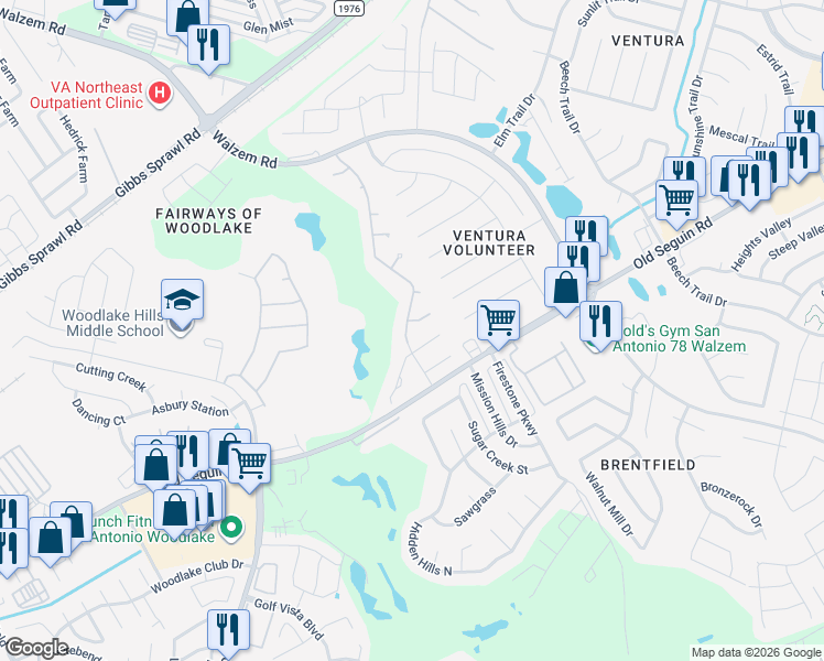 map of restaurants, bars, coffee shops, grocery stores, and more near 6718 Congressional Boulevard in San Antonio
