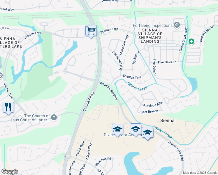 map of restaurants, bars, coffee shops, grocery stores, and more near Scanlan Trace East in Sienna Plantation