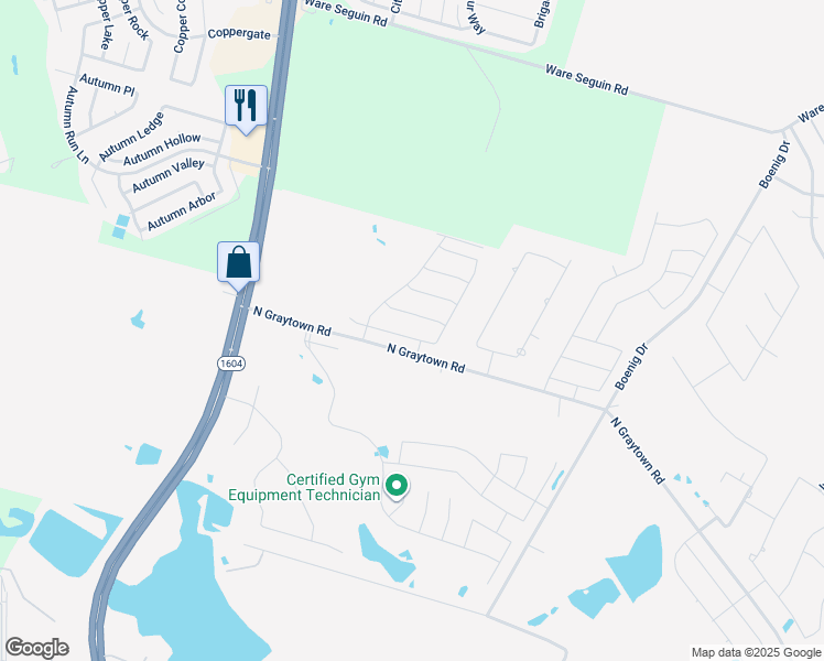 map of restaurants, bars, coffee shops, grocery stores, and more near 5831-6599 Graytown Rd in Converse