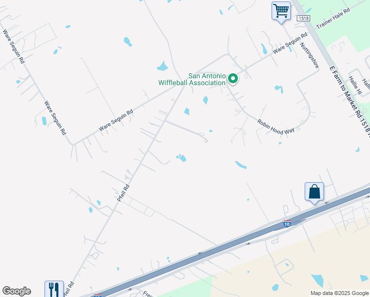 map of restaurants, bars, coffee shops, grocery stores, and more near 6780 Pfeil Road in Schertz