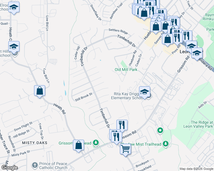 map of restaurants, bars, coffee shops, grocery stores, and more near 7202 Still Brook Street in San Antonio