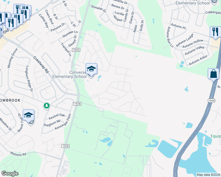 map of restaurants, bars, coffee shops, grocery stores, and more near in Converse