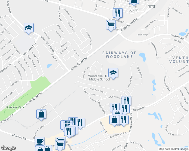 map of restaurants, bars, coffee shops, grocery stores, and more near 6915 Macaway Creek in San Antonio