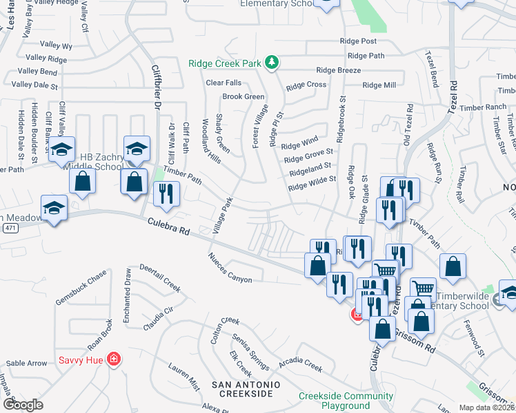 map of restaurants, bars, coffee shops, grocery stores, and more near 9439 Celine Drive in San Antonio