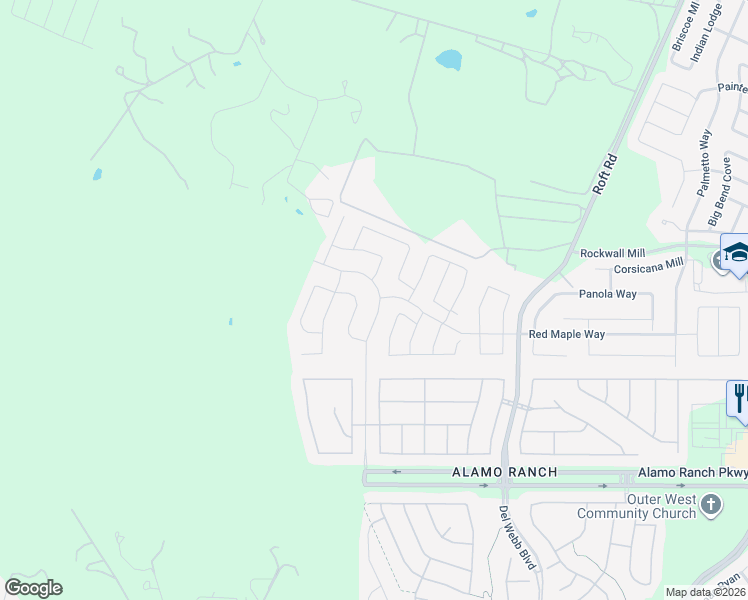 map of restaurants, bars, coffee shops, grocery stores, and more near 5651 Calaveras Way in San Antonio