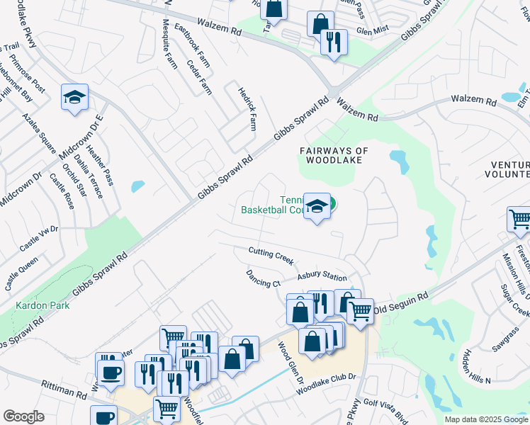 map of restaurants, bars, coffee shops, grocery stores, and more near 6915 Macaway Creek in San Antonio